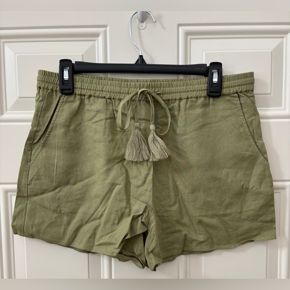 NWT Andie The Short Women's M Elastic Waistband Pockets Linen Blend Olive Green